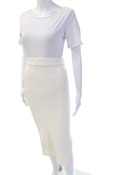 Zara Knit Women Straight Pencil Midi Striped White Skirt Size S