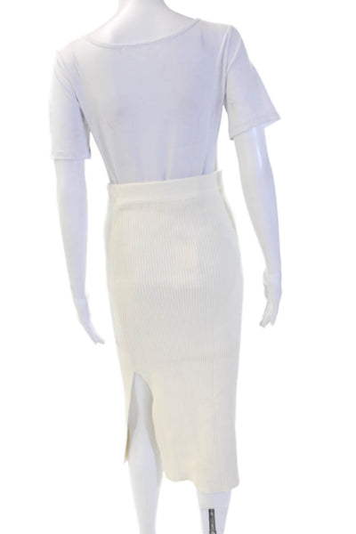 Zara Knit Women Straight Pencil Midi Striped White Skirt Size S