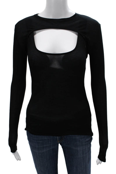 Zara Womens Black Modal Blend Square Neck Long Sleeve Top Gothic Size S