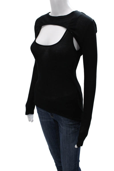 Zara Womens Black Modal Blend Square Neck Long Sleeve Top Gothic Size S