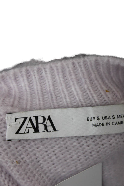 Zara Women Pink V-Neck Pullover Sweater Long Sleeve Acrylic Nylon Size S