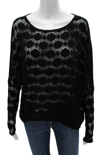 S Twelve Women Black Geometric Polyester Pullover Round Neck Long Sleeve Size S