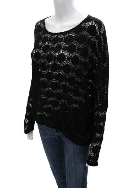 S Twelve Women Black Geometric Polyester Pullover Round Neck Long Sleeve Size S