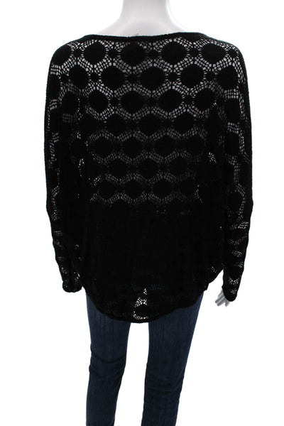 S Twelve Women Black Geometric Polyester Pullover Round Neck Long Sleeve Size S