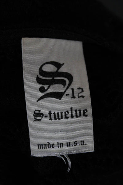 S Twelve Women Black Geometric Polyester Pullover Round Neck Long Sleeve Size S