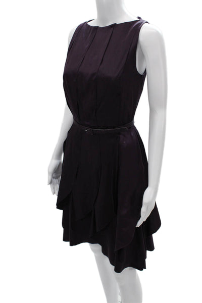 Byron Lars Women Fit & Flare Dress Purple Silk Blend Midi Sleeveless Size 2