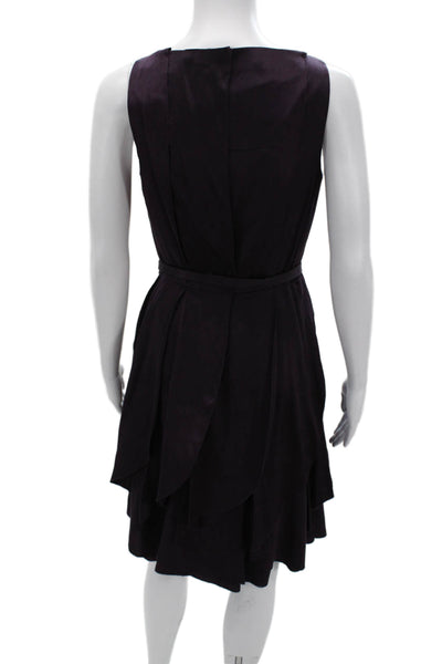 Byron Lars Women Fit & Flare Dress Purple Silk Blend Midi Sleeveless Size 2
