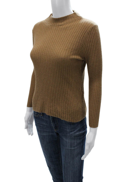 Vince Women Pullover Sweater Brown Striped Mock Neck Cashmere Silk Size XS