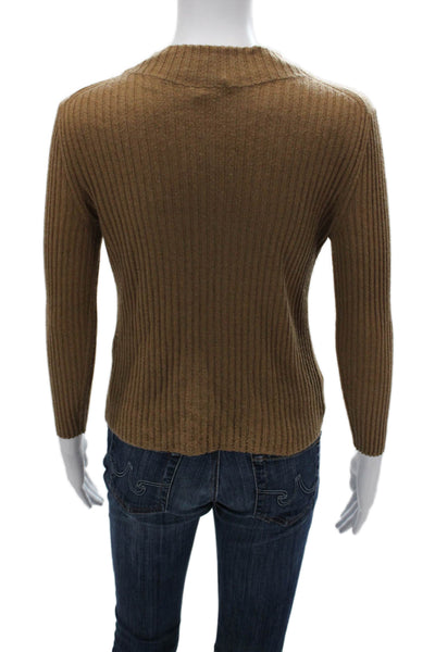 Vince Women Pullover Sweater Brown Striped Mock Neck Cashmere Silk Size XS