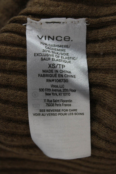 Vince Women Pullover Sweater Brown Striped Mock Neck Cashmere Silk Size XS