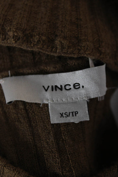 Vince Women Pullover Sweater Brown Striped Mock Neck Cashmere Silk Size XS