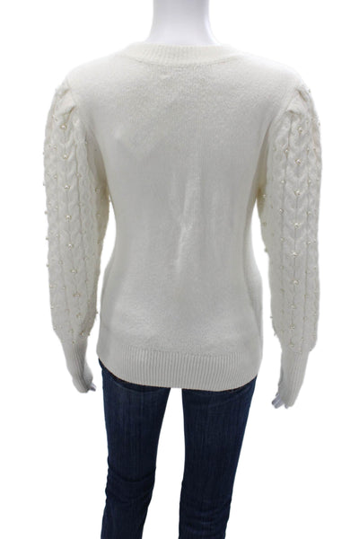 Rachel Parcell Women Pullover Sweater White Crew Neck Long Sleeve Size XS