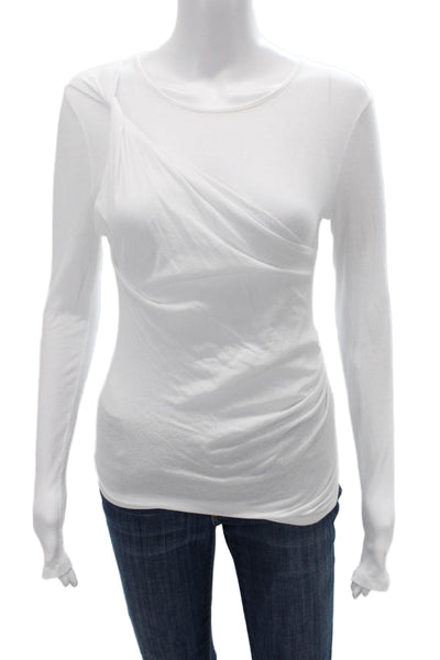 Zara Womens Basic White Cotton Long Sleeve Round Neck T-Shirt Size M