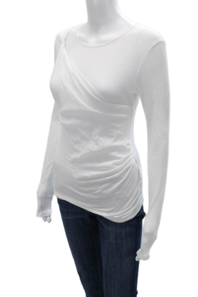 Zara Womens Basic White Cotton Long Sleeve Round Neck T-Shirt Size M