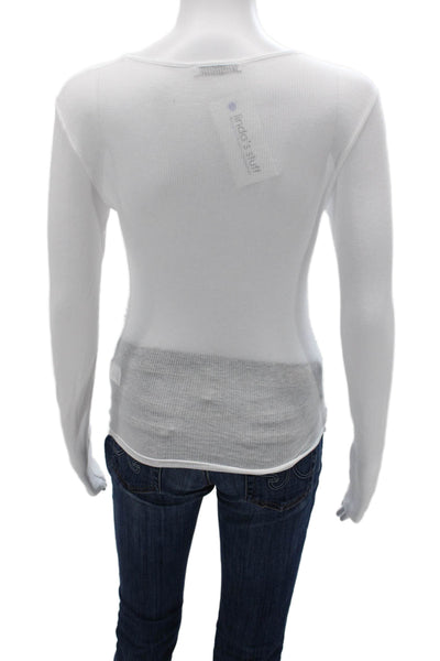 Zara Womens Basic White Cotton Long Sleeve Round Neck T-Shirt Size M