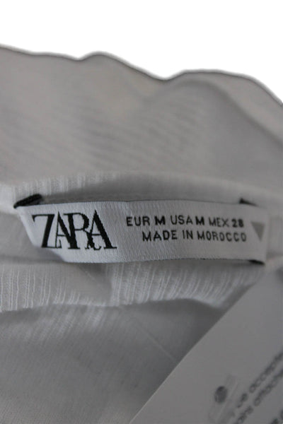 Zara Womens Basic White Cotton Long Sleeve Round Neck T-Shirt Size M