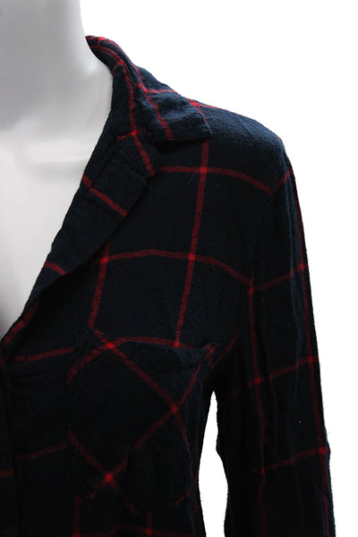 RD Women Dark Blue Plaid Rayon Collared Button-Up Long Sleeve Grunge Top Size S