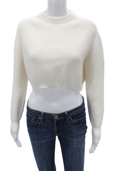 Zara Womens Pullover Sweater Long Sleeve Crew Neck White Size S