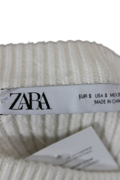 Zara Womens Pullover Sweater Long Sleeve Crew Neck White Size S