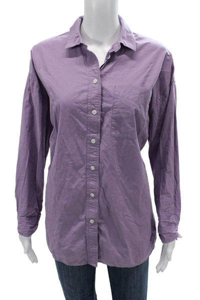 Madewell Womens Basic Collared Button-Up Purple Cotton Long Sleeve Size S