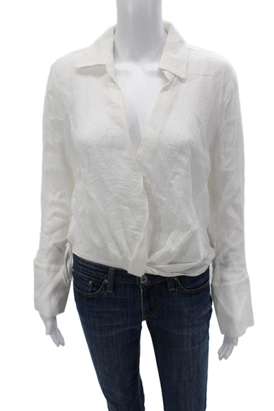 Pharaoh Womens Collared Button Solid Long Sleeve Blouse White Size 1