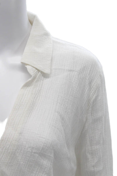 Pharaoh Womens Collared Button Solid Long Sleeve Blouse White Size 1