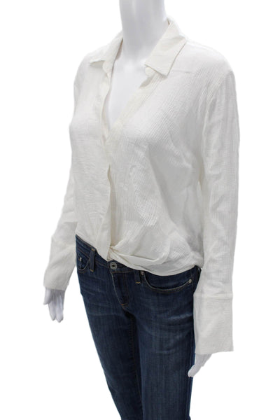 Pharaoh Womens Collared Button Solid Long Sleeve Blouse White Size 1