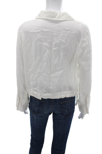 Pharaoh Womens Collared Button Solid Long Sleeve Blouse White Size 1