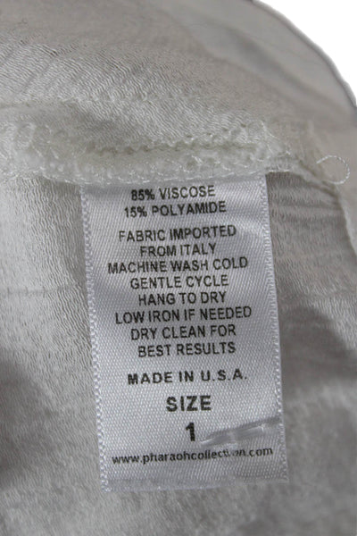 Pharaoh Womens Collared Button Solid Long Sleeve Blouse White Size 1