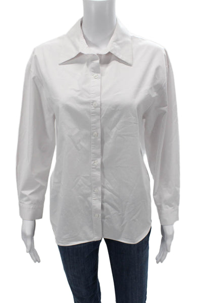 Drew Women Basic Collared White Button-Up Long Sleeve Top Size S