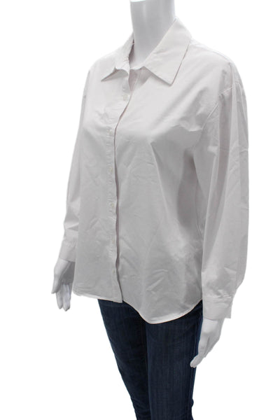 Drew Women Basic Collared White Button-Up Long Sleeve Top Size S