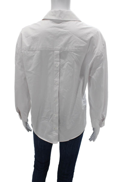 Drew Women Basic Collared White Button-Up Long Sleeve Top Size S