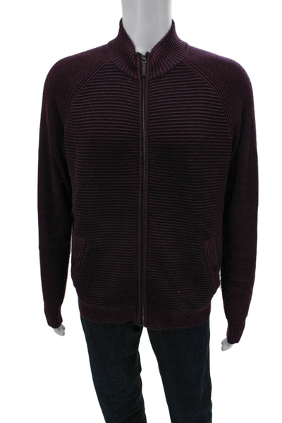 Ted Baker London Mens Full Zip Striped Mock Neck Sweater Purple Size 5