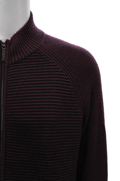Ted Baker London Mens Full Zip Striped Mock Neck Sweater Purple Size 5