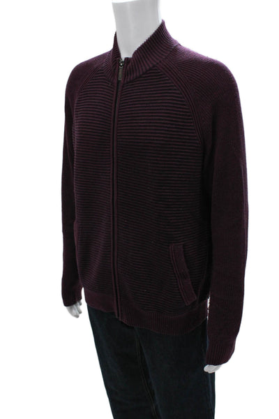 Ted Baker London Mens Full Zip Striped Mock Neck Sweater Purple Size 5