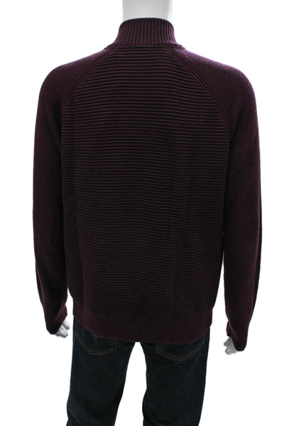 Ted Baker London Mens Full Zip Striped Mock Neck Sweater Purple Size 5