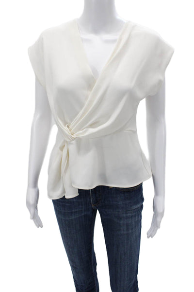 Zara Women White V-Neck Short Sleeve Polyester Blouse Size S