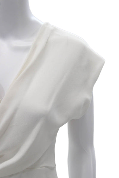 Zara Women White V-Neck Short Sleeve Polyester Blouse Size S