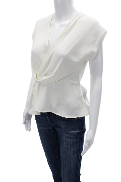 Zara Women White V-Neck Short Sleeve Polyester Blouse Size S
