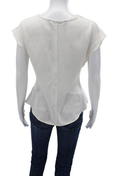 Zara Women White V-Neck Short Sleeve Polyester Blouse Size S