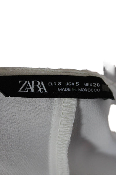 Zara Women White V-Neck Short Sleeve Polyester Blouse Size S