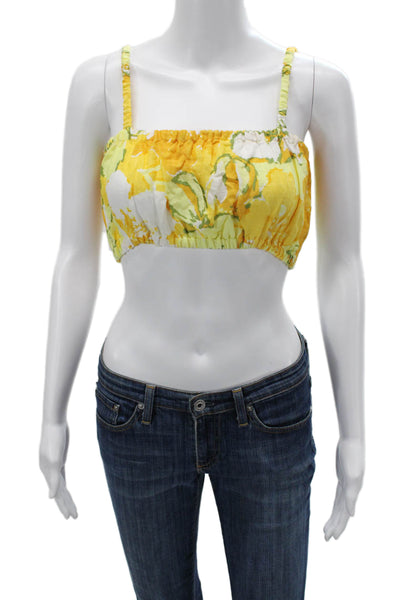 Faithfull The Brand Womens Cropped Floral Linen Tank Yellow Size 4