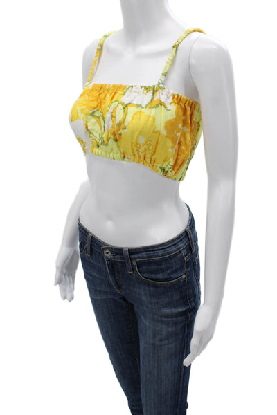 Faithfull The Brand Womens Cropped Floral Linen Tank Yellow Size 4