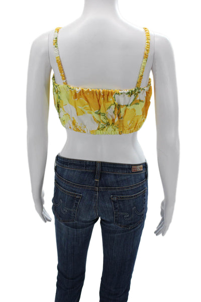 Faithfull The Brand Womens Cropped Floral Linen Tank Yellow Size 4