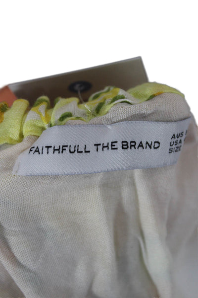Faithfull The Brand Womens Cropped Floral Linen Tank Yellow Size 4