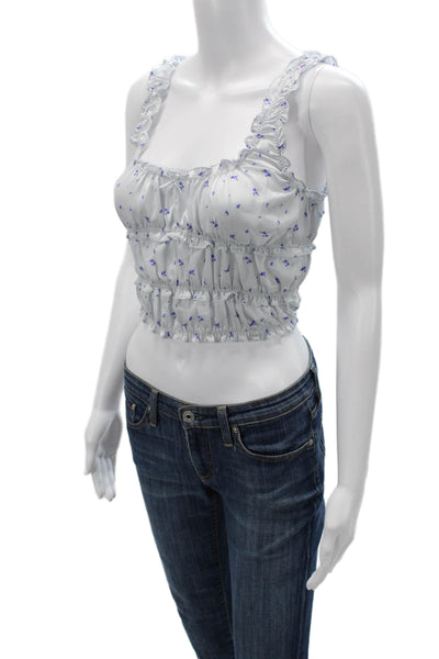 Zara Womens Cropped Floral Square Neck Tank Sleeveless White Size S