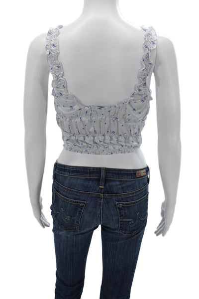 Zara Womens Cropped Floral Square Neck Tank Sleeveless White Size S