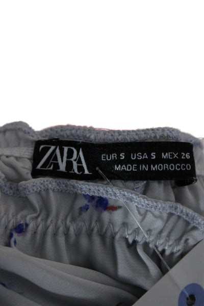 Zara Womens Cropped Floral Square Neck Tank Sleeveless White Size S