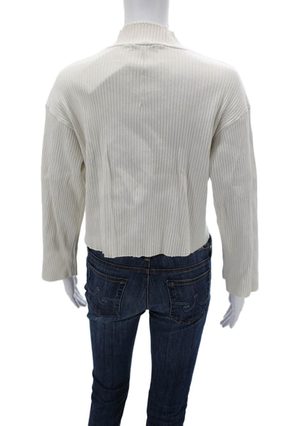 Stateside Womens Cropped Striped Mock Neck Long Sleeve Top White Size XS