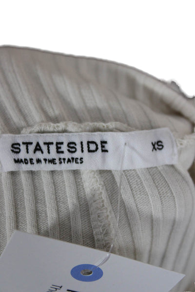 Stateside Womens Cropped Striped Mock Neck Long Sleeve Top White Size XS